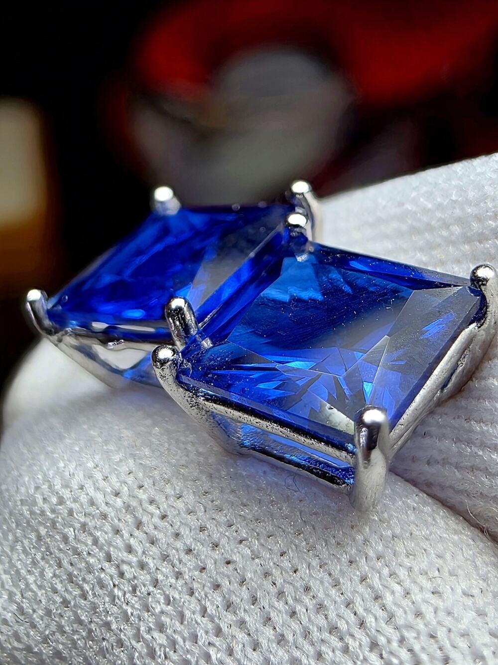 7mm Lab Sapphire Princess Cut Earrings w/Butterfly Back 925 Sterling Silver
